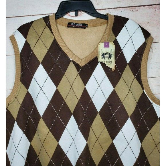 Rare Old Skool The Original Brand Brown Argyle XL V-Neck Sweater Vest - Picture 3 of 12